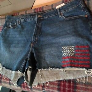 Denim Shorts with American Flag Patch